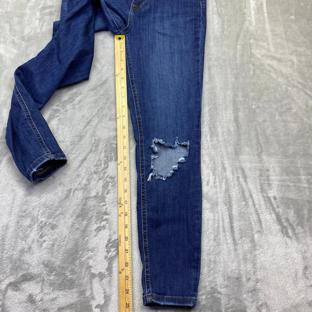 Free People High Rise Ripped Knee Skinny Jeans Blue Sz 28 Fits 27